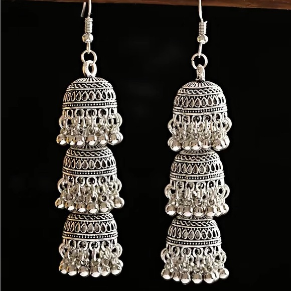 3 Bell Retro bohemian Dangle Jhumka Earrings - Picture 6 of 7